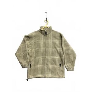 Vtg 70's -80's London Fog Men's Beige Plaid Fleece Jacket with Full Zip Size XS